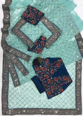 Embroidery Pista Saree With Unstiched Blouse Piece-MWPK-152-PISTA